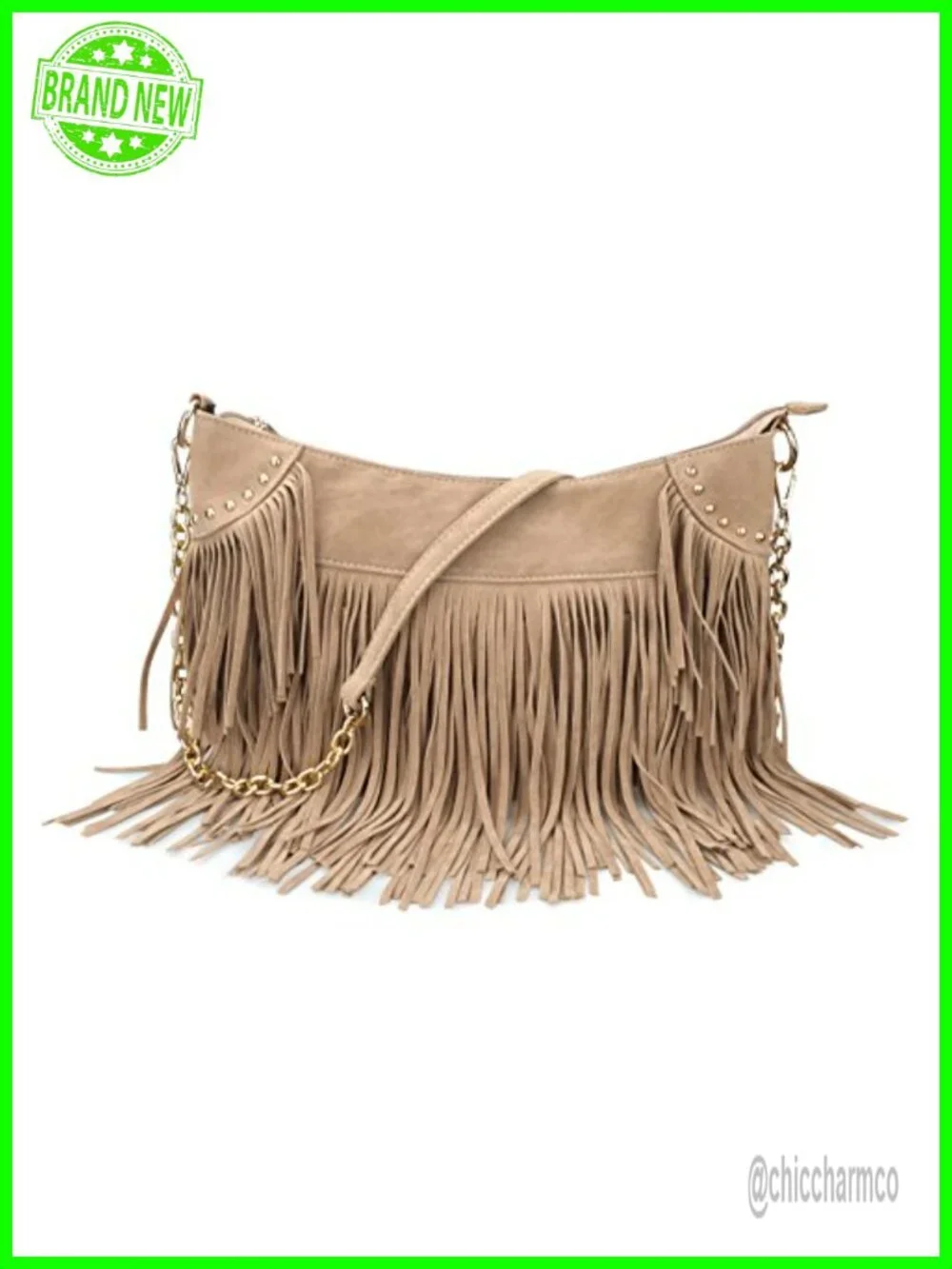 Faux Suede Leather Hobo Bag with Tassels & Chain Strap